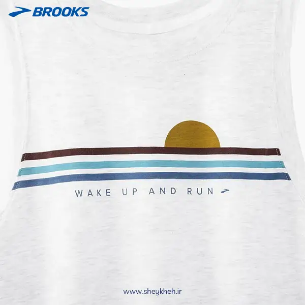 تاپ ورزشی زنانه سفید طرح دار بروکس Brooks Distance Running Tank