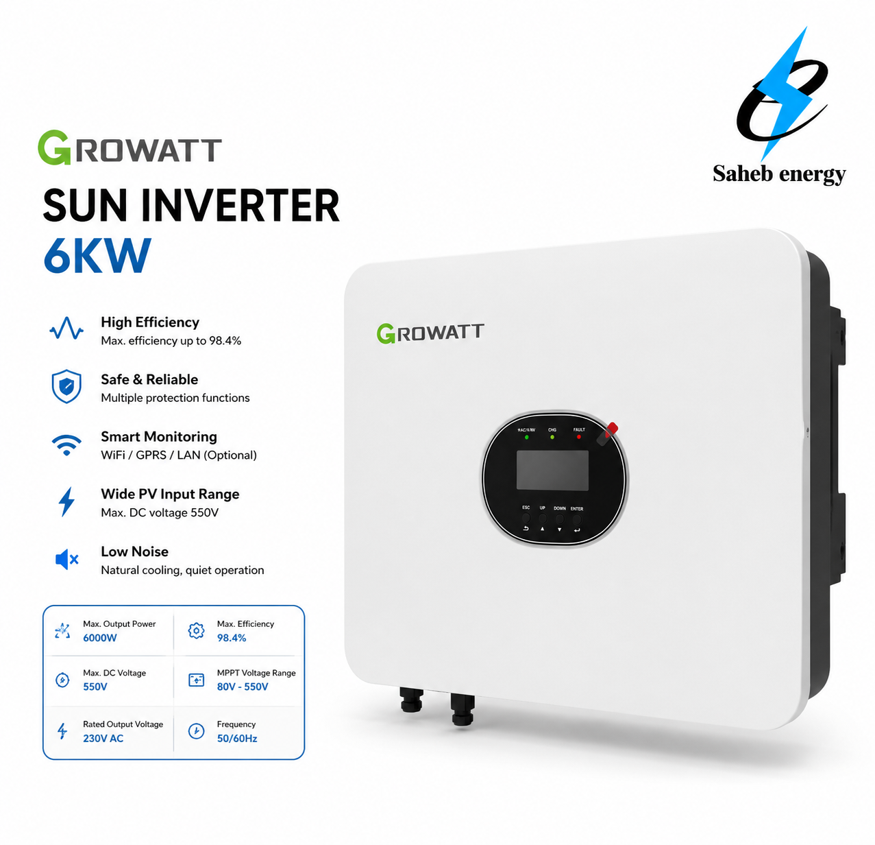 سانورتر گرووات 6000W مدل 48V – 100A | Growatt SPF 6000 ES Plus