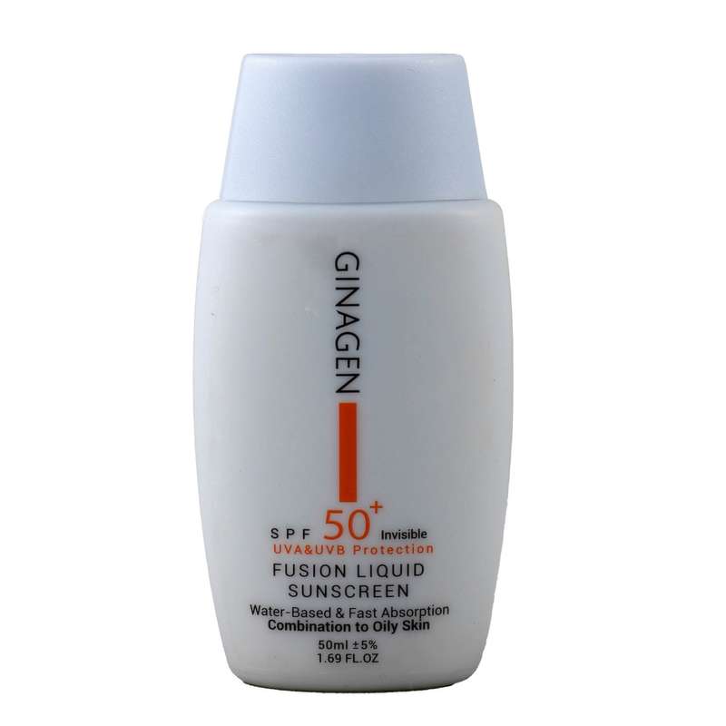 کرم ضد آفتاب بدون رنگ ژیناژن SPF 50 مدل Fusion Liquid مناسب پوستهای چرب و مختلط حجم 50 میلیلیتر