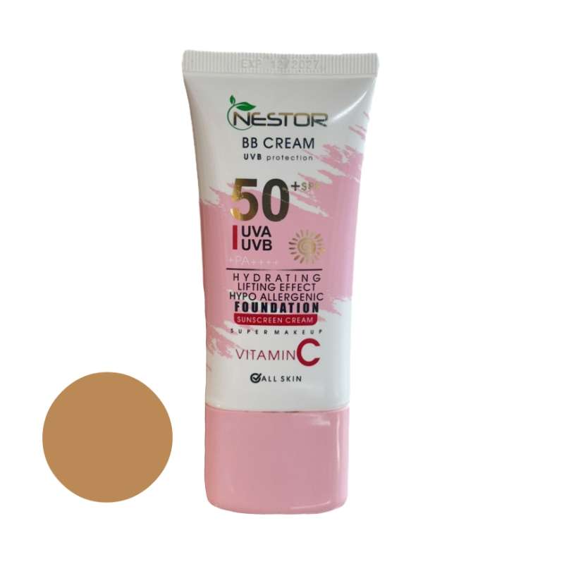 کرم ضد آفتاب رنگی نستور SPF 50 شماره 3 مدل ویتامین c مناسب پوستهای خشک حجم 50 میلیلیتر