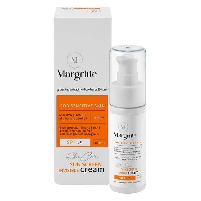 کرم ضد آفتاب بی رنگ مارگریت SPF 30 مدل 03 مناسب پوست های حساس حجم 50 میلیلیتر
