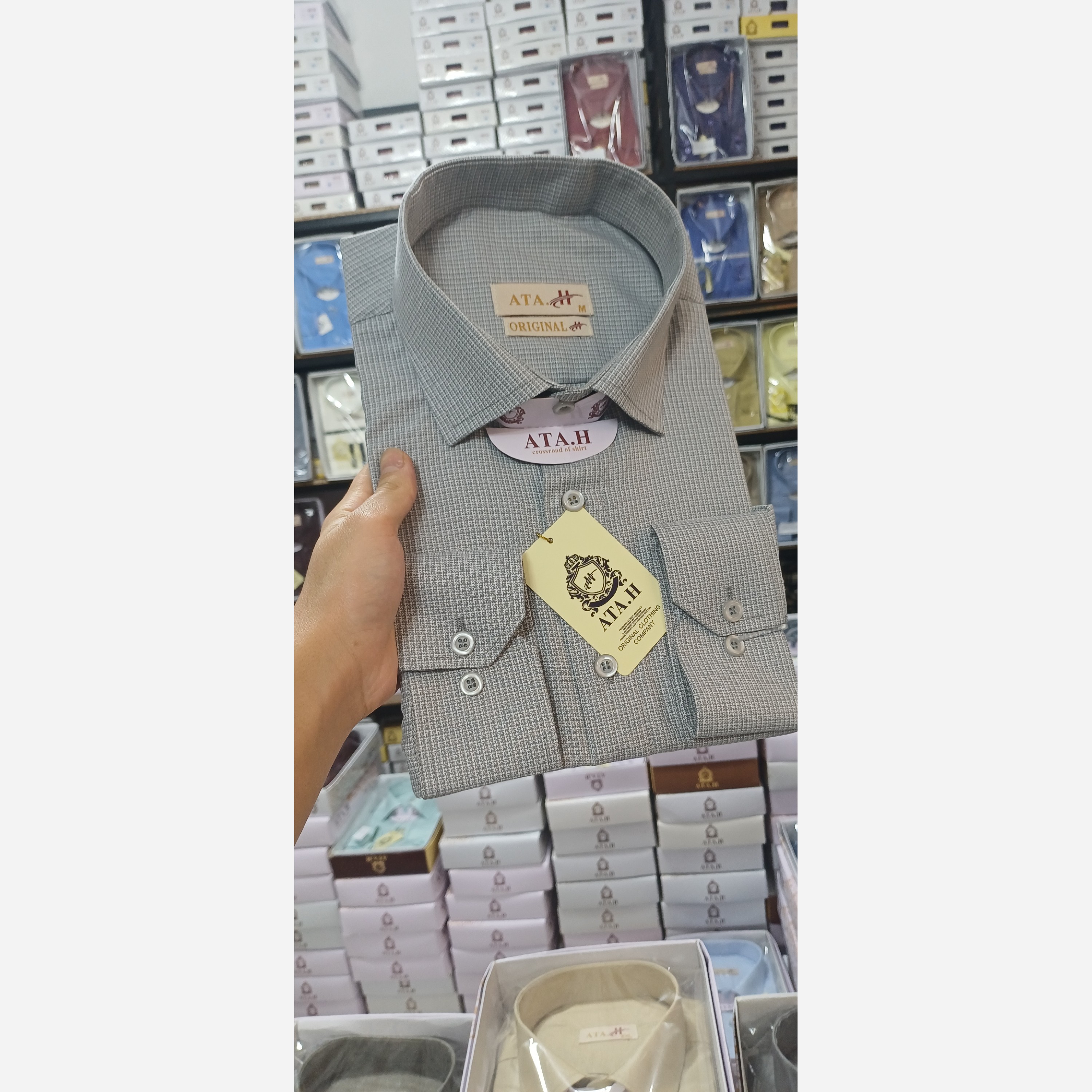 پیراهن مردانه چهارخونه ریز طوسی روشن درجه عالی کد 10 