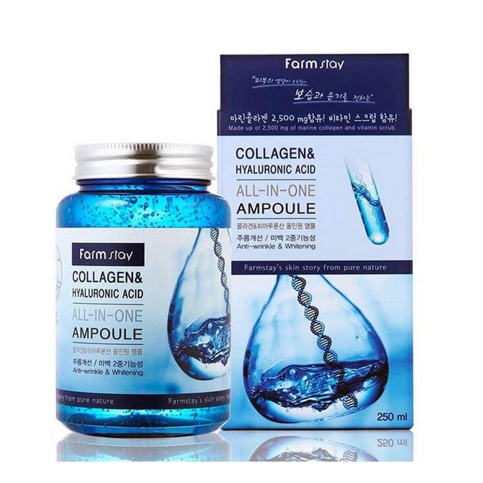 آمپول کلاژن و هیالورونیک اسید فارم استی Farm Stay Collagen & Hyaluronic Acid All In One Ampoule حجم 250 میلیلیتر | آبرس