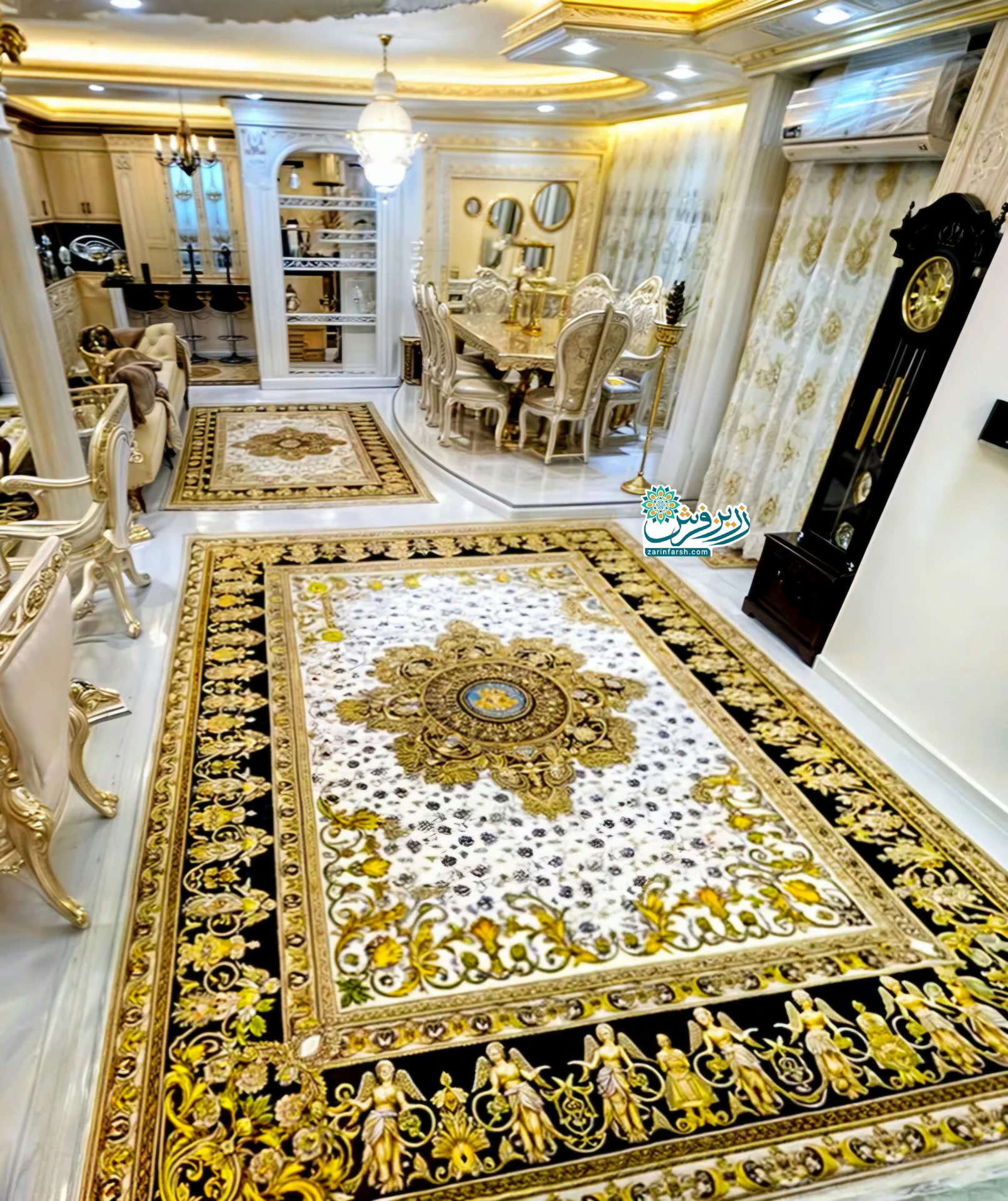 فرش طرح ورساچه کرم طلایی 1200 شانه - تمام نخ اکریلیک