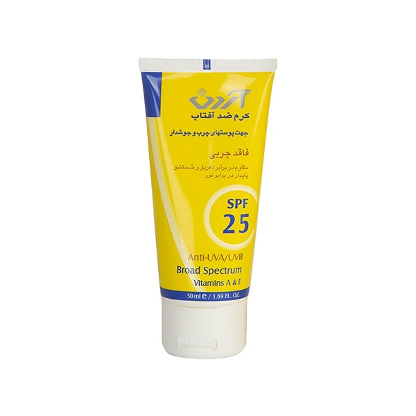 کرم ضدآفتاب بیرنگ آردن مدل SPF25 مناسب پوست چرب وزن 50 گرم