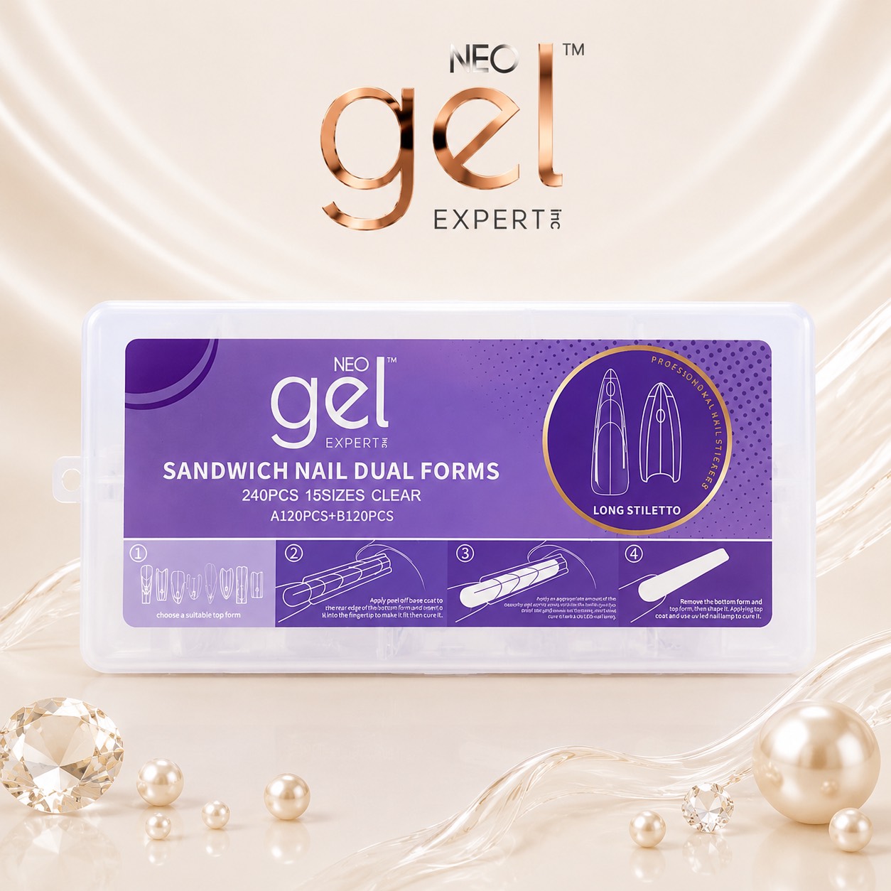 قالب ساندویچی ناخن- مدل استیلتو بلند نئوژل Neo gel