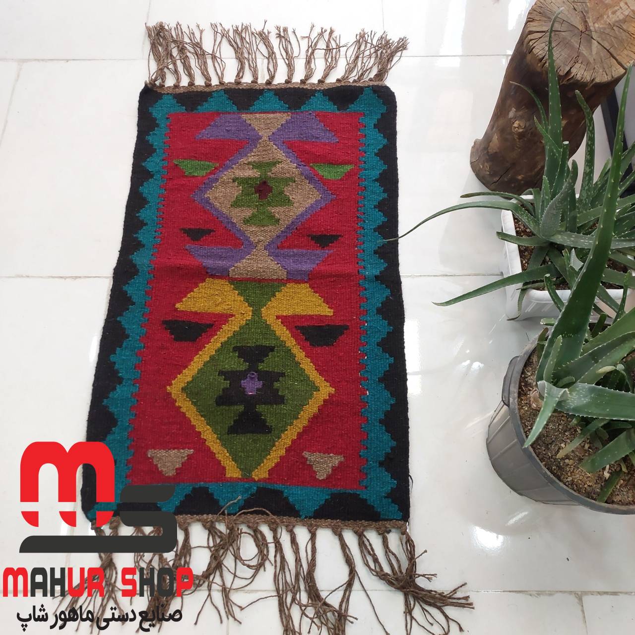 گلیم دستبافت پادری پشم 60×100 cm دو رو کد 25