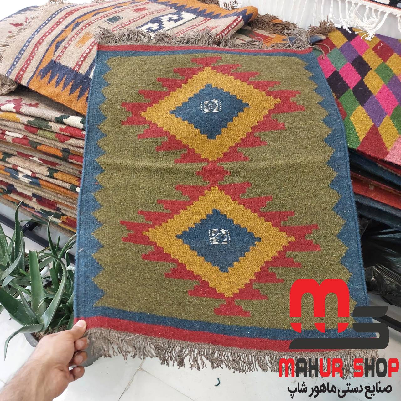 گلیم دستبافت پادری پشم 60×100 cm دو رو کد 16