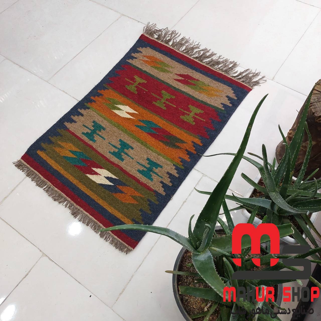 گلیم دستبافت پادری پشم 60×100 cm دو رو کد 34