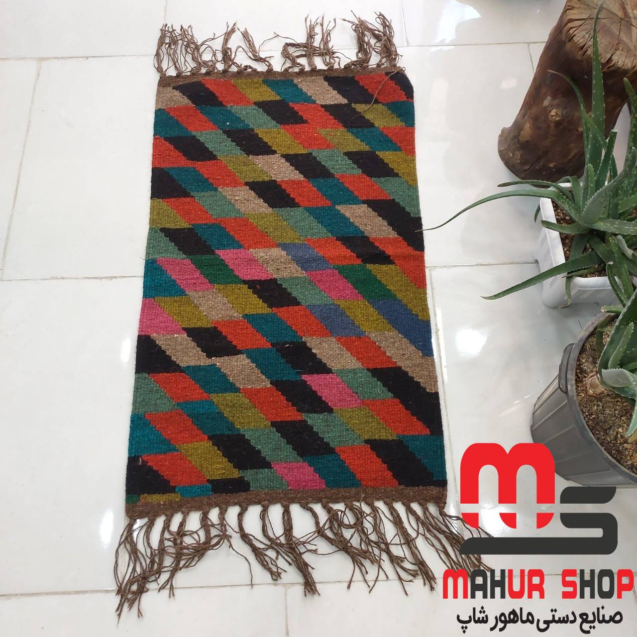 گلیم دستبافت پادری پشم 60×100 cm دو رو کد 22