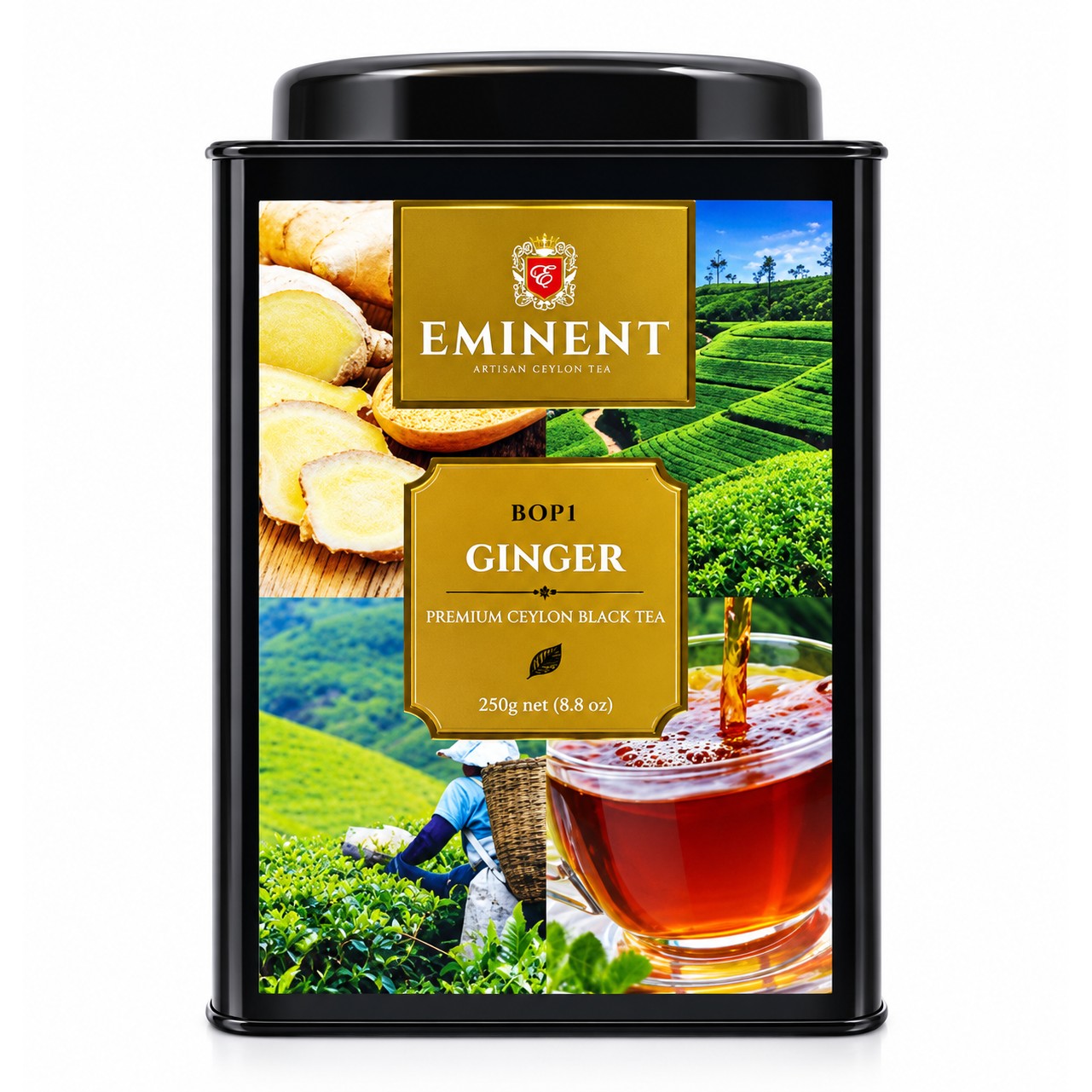 امیننت چای امیننت سیاه زنجبیلی Eminent Ginger وزن 250 گرم چای سیلان قوطی فلزی
