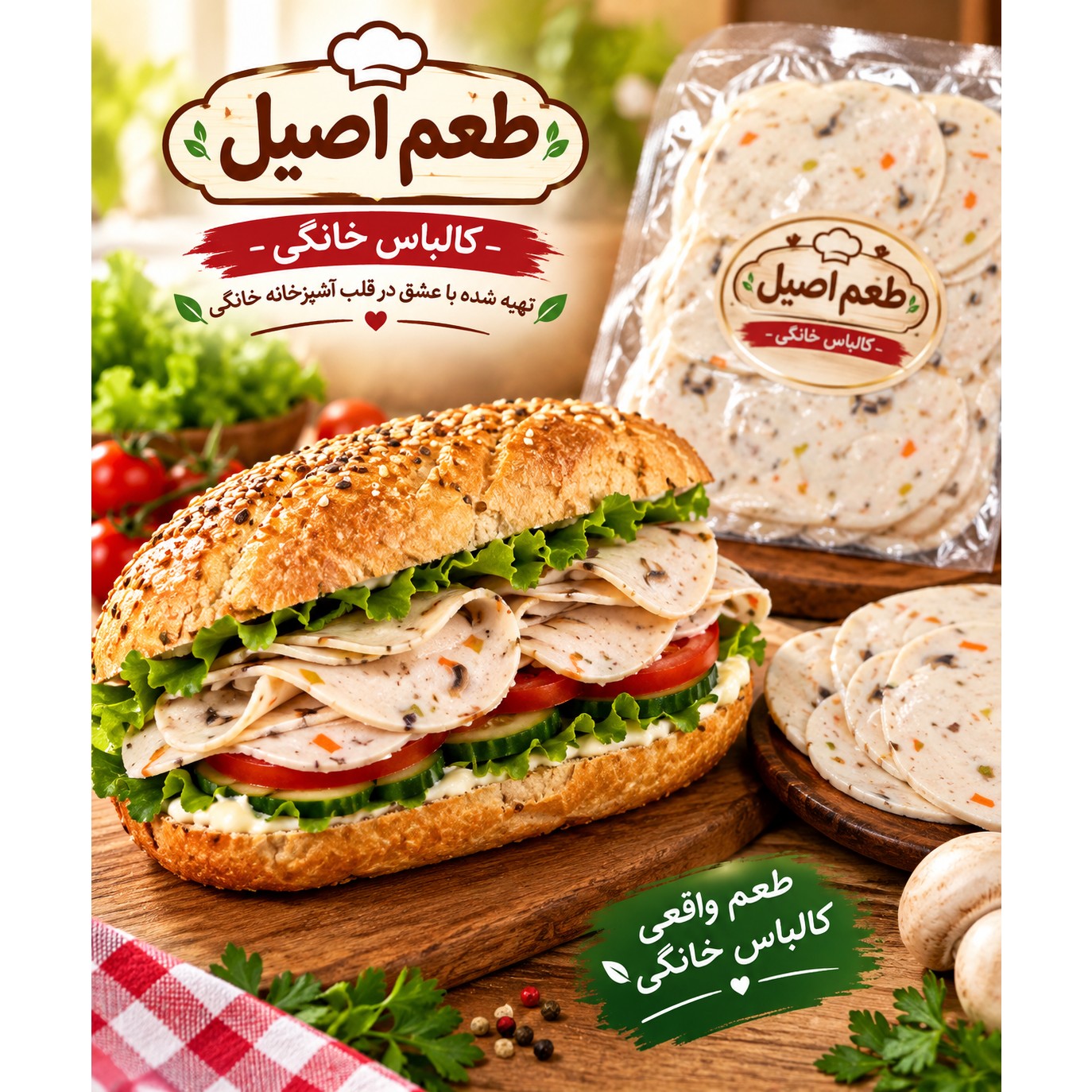 کالباس مرغ طرح زمینه خانگی