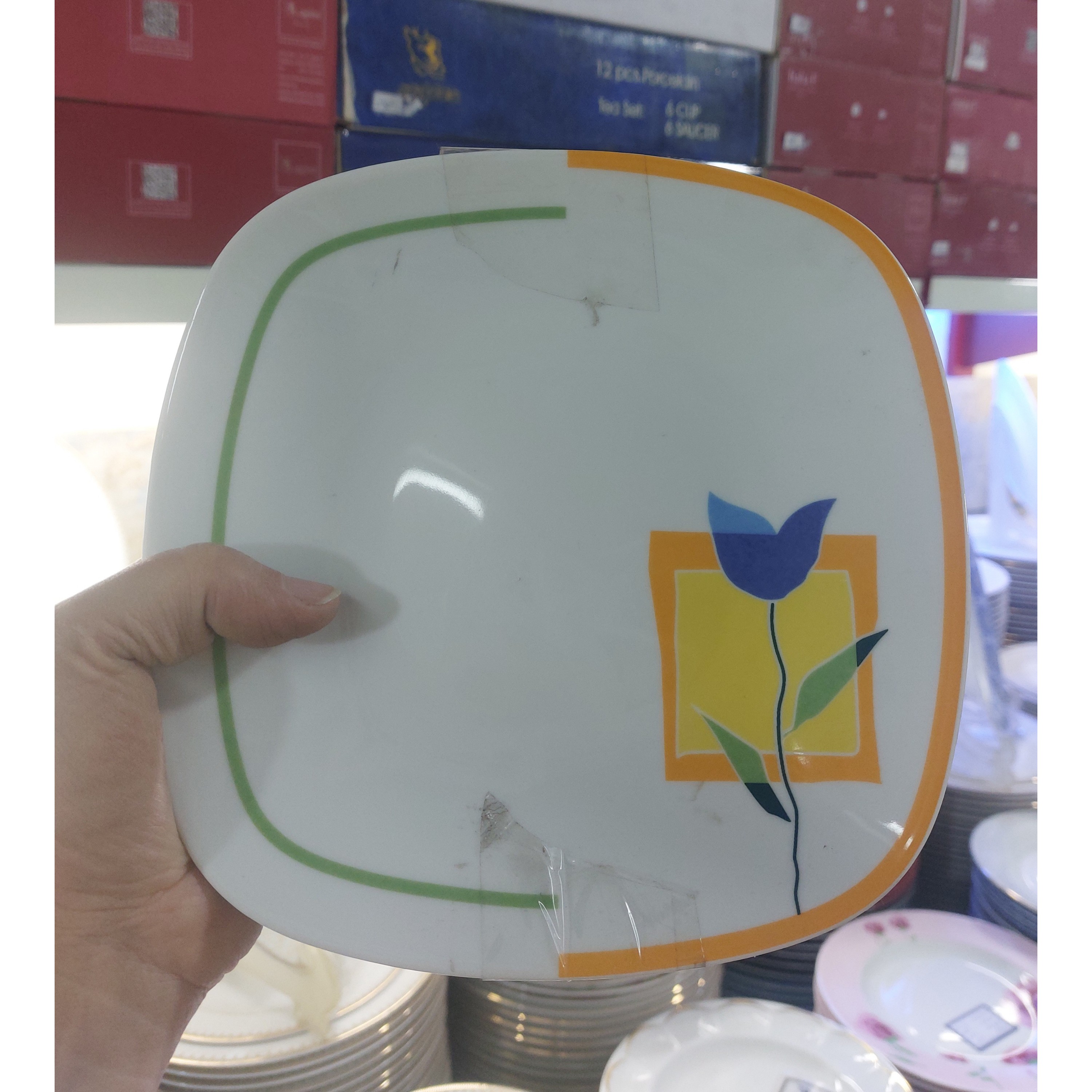 5عددپیش دستی طرح باگل لاله آبی مربع چینی زرین
