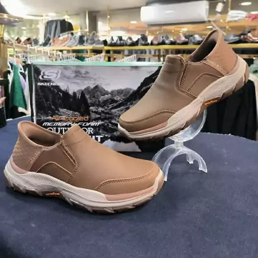 کفش چرم مردانه SKECHERS قهوه ای