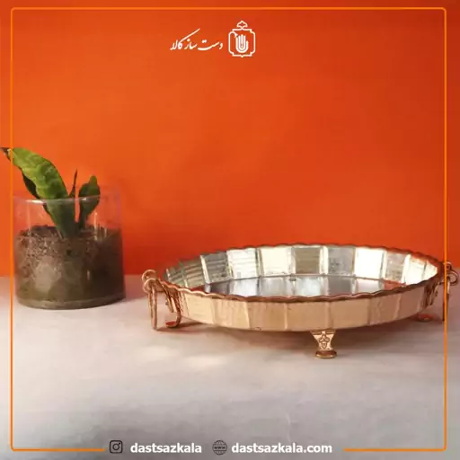 سینی مسی پایه دار زنجان سایز 3 دسته دار کد PA-42