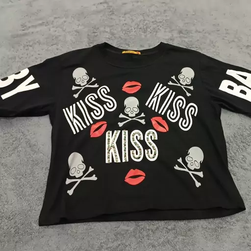 تیشرت کراپ دخترانه طرح kiss