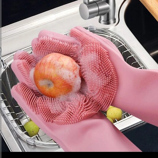 دستکش سیلیکونی  ظرفشویی و شستشو پرزدار  