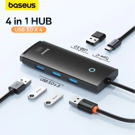 هاب 4 پورت USB 3.0 باسئوس مدل BS-OH012 اتصال با کابل USB