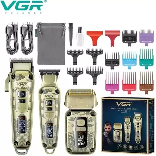 ست ماشین اصلاح ارایشگری vgr 642 مردانه دیجیتال ضد اب بدنه فلزی