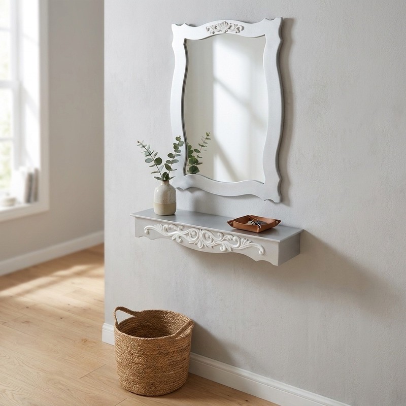 آینه و کنسول چوبی مینیمال ابعاد 50x20x70 سانتی متر
