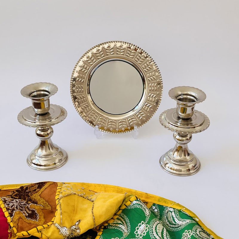 آینه و شمعدان مسی مدل پایه دار کروم کد ZH383 صبا مس زنجان