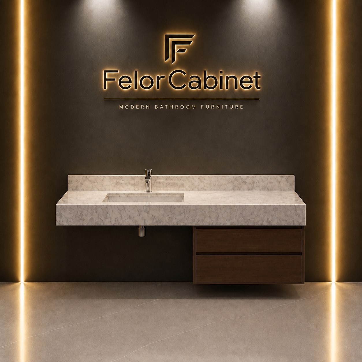 کابینت روشویی دیواری با صفحه سرامیکی پرسلان و باکس PVC مدل 1023