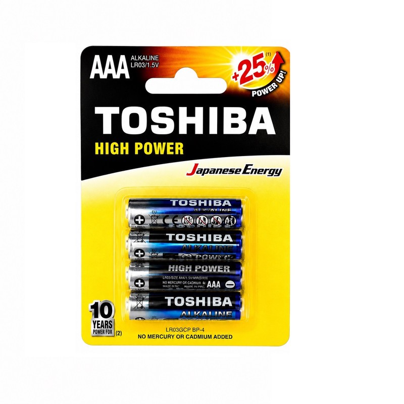 باتری نیم قلمی توشیبا مدل HIGH POWER AAA بسته 4 عددی