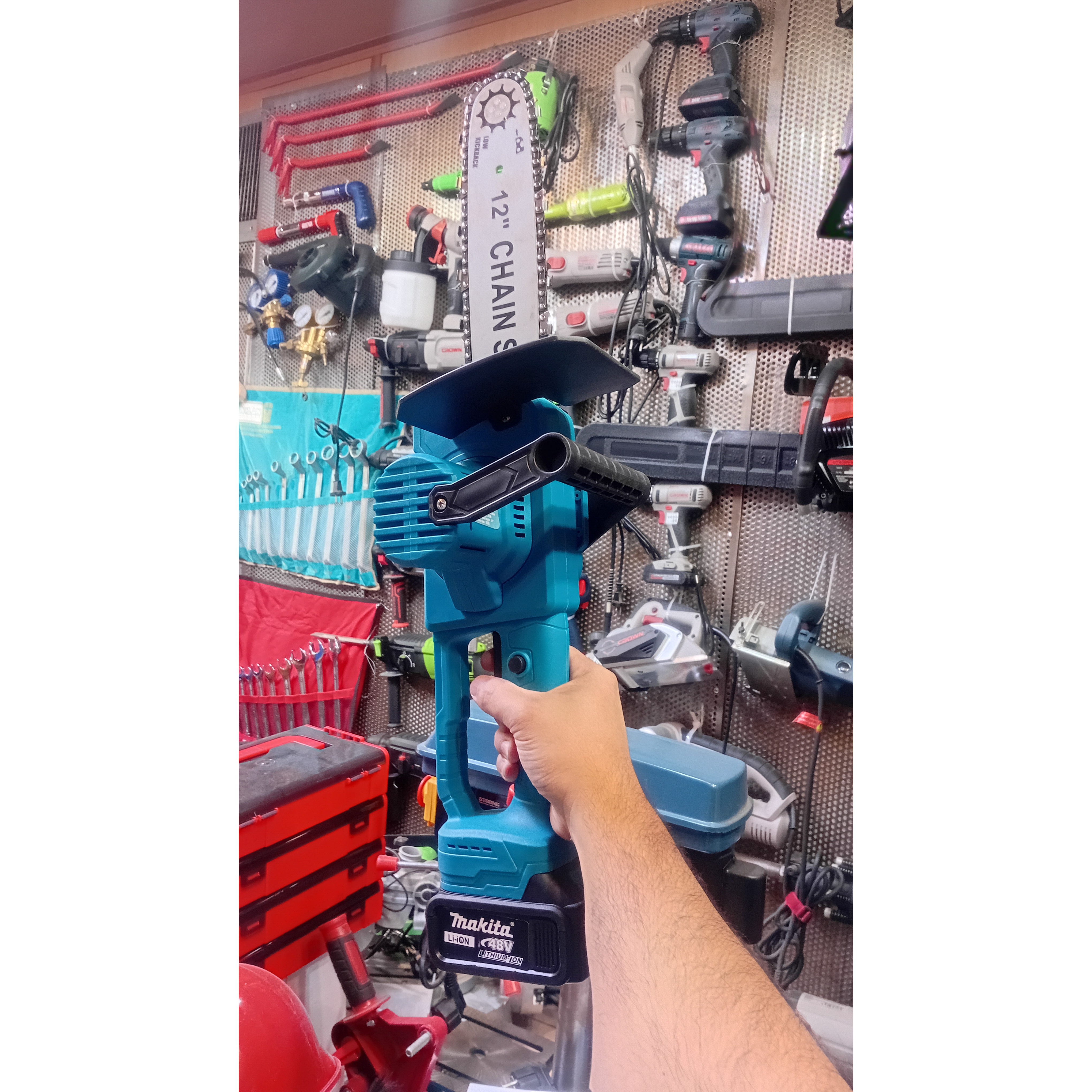 اره زنجیری شارژی 12 اینچ(30 سانت)دو باتری براشلس طرح ماکیتا مدل makita M14جدید
