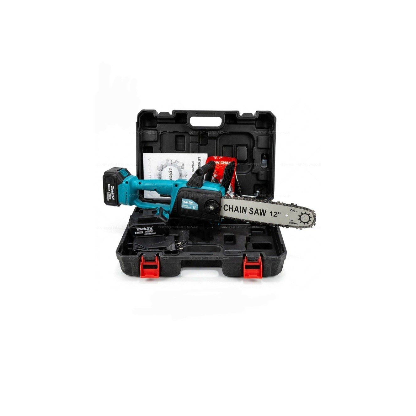 اره زنجیری شارژی 12 اینچ(30 سانت)دو باتری براشلس طرح ماکیتا مدل makita M14جدید