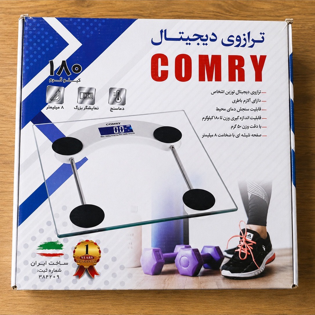 ترازوی دیجیتال COMRY مدل 180 کیلویی نمایشگر LCD بزرگ دماسنججدید