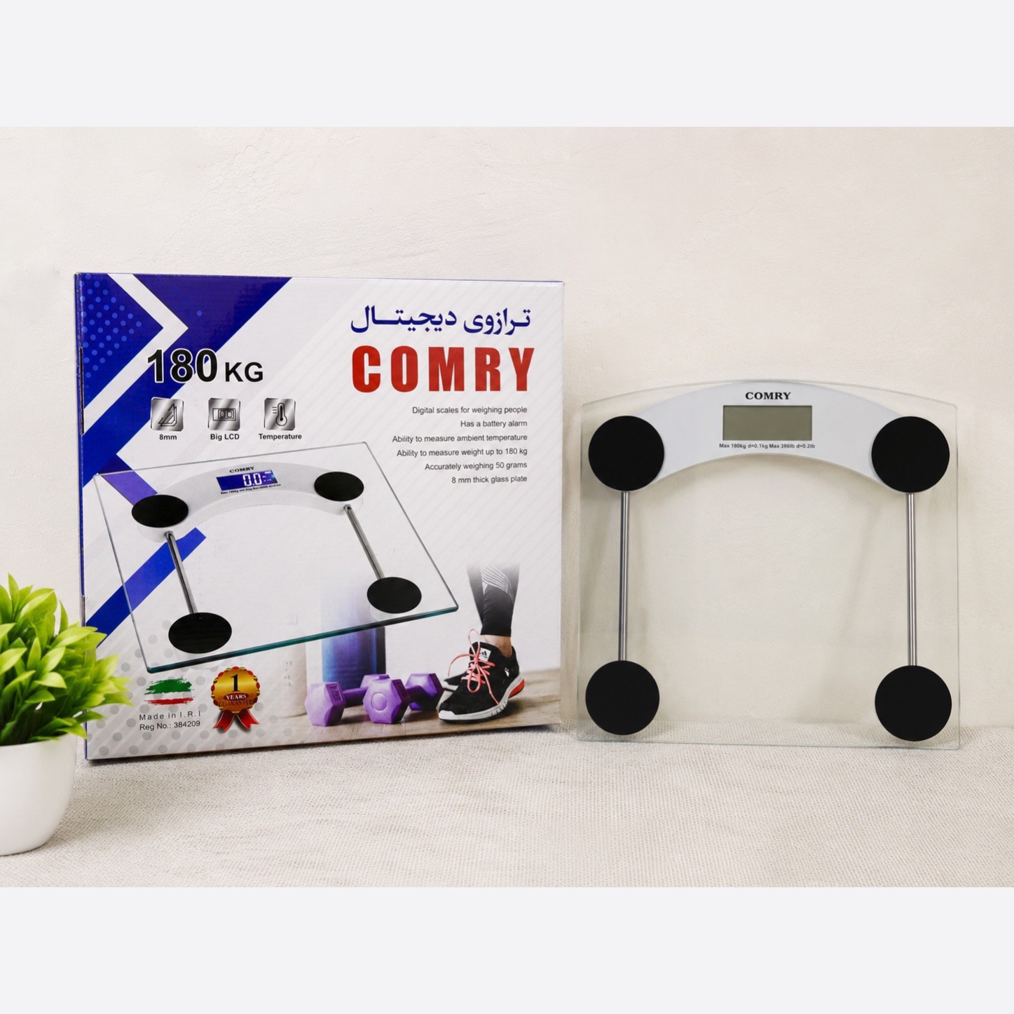 ترازوی دیجیتال COMRY مدل 180 کیلویی نمایشگر LCD بزرگ دماسنججدید