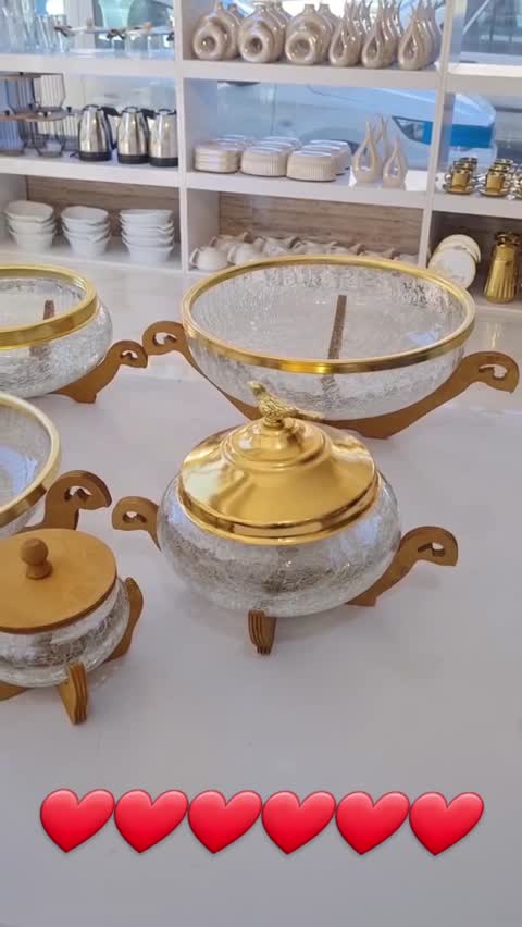 شیرینی خوری آبگز پایه دار دسته دار لبه طلایی بدون تغییر رنگجدید