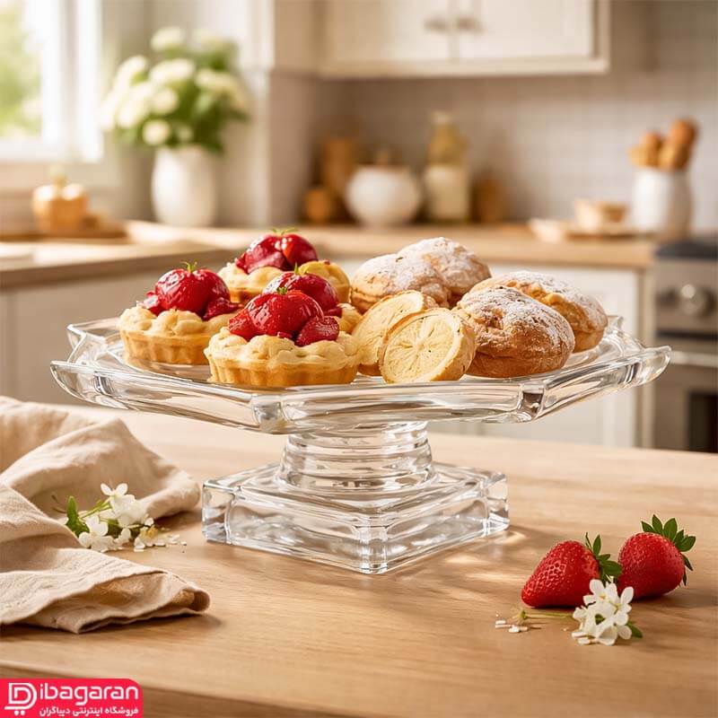شیرینی خوری بلور اسکوئر مدل پایه دار