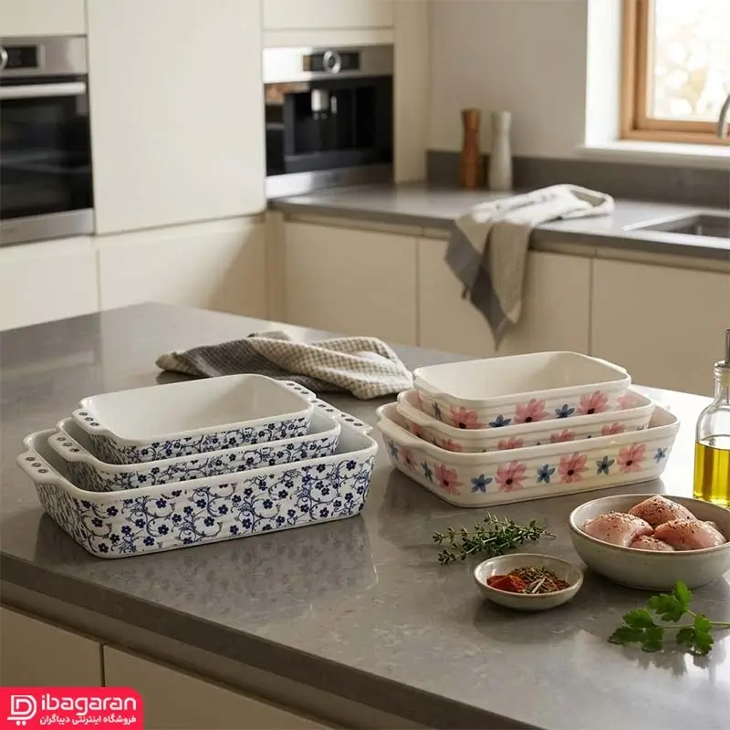 ست 3 عددی مرغ خوری طرح گل شکوفه آبی و گل بهاری