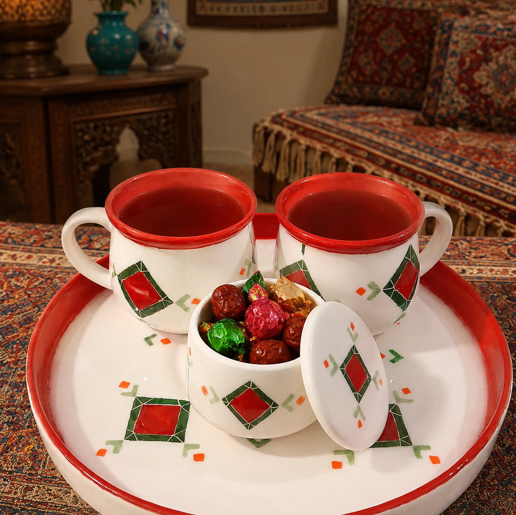 ست دونفره ماگ و سینی و قندان سنتی