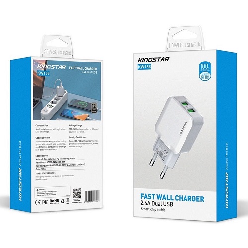 شارژر دیواری کینگ استار مدل KW156 | دو پورت USB