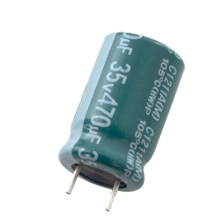 خازن الکترولیتی 470uF / 35V تایوانی مارک TAICON با طول عمر بالا جدید