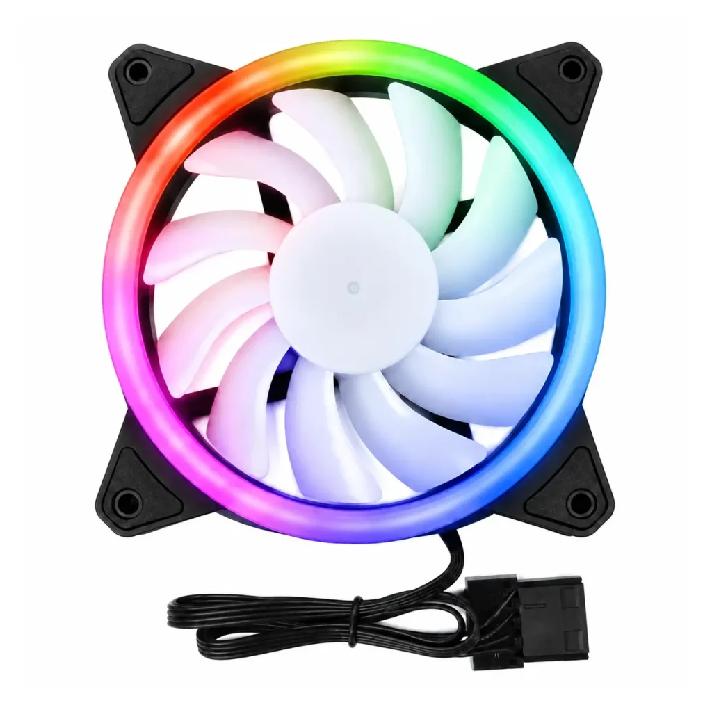 فن کیس ۱۲ در ۱۲ سانتی‌متر گیمینگ RGB اسپاتان مدل SP120 رینگی JG-FW با پره‌های سفید مات و سوکت مولکسجدید