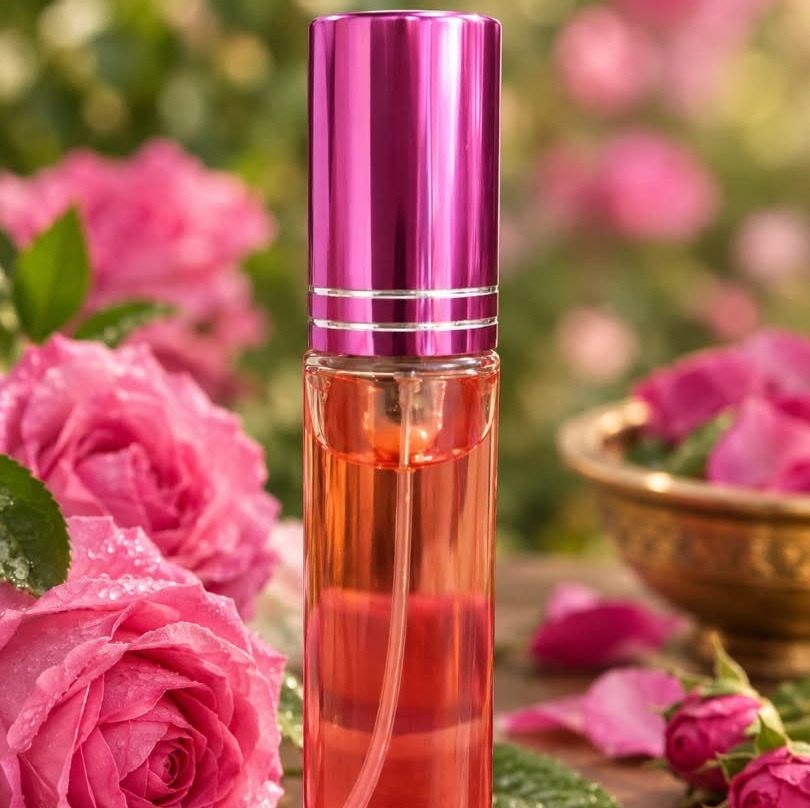 عطر طبیعی گل محمدی همراه شیشه اسپری دار شیک 