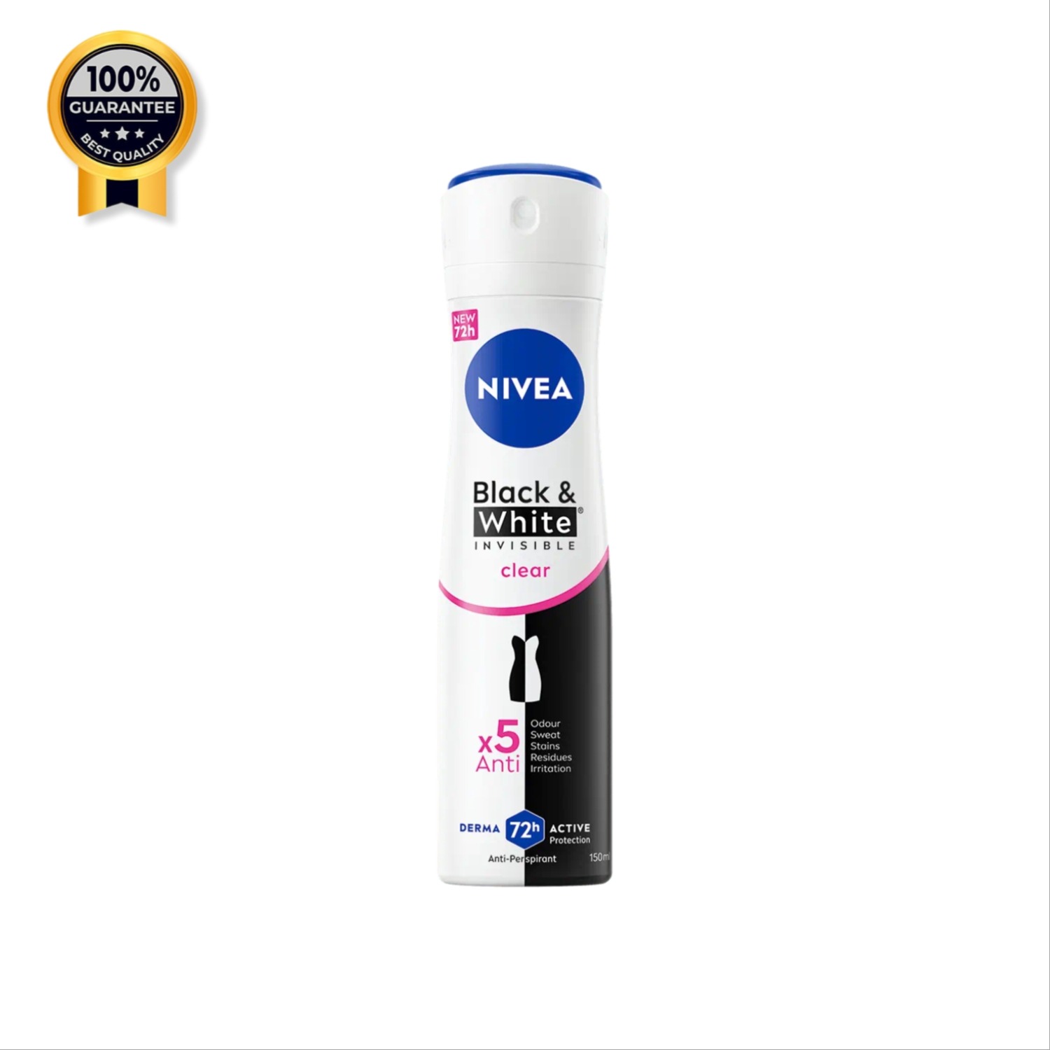 اسپری بلک اند وایت کلیر زنانه نیوآ Nivea اورجینال 72 ساعته درما پنج در یک حجم 150 میل