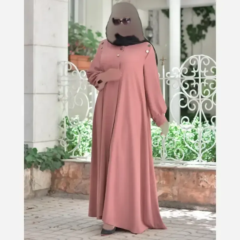 مانتو عبایی حنانه کرپ ندا اماراتی فری سایز دکمه مخفی