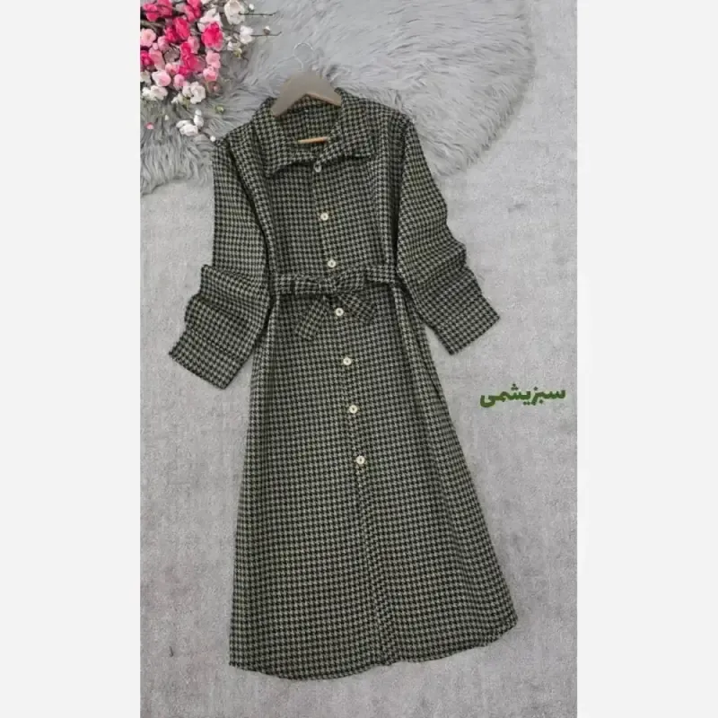 پالتو بلند زنانه مدل رستا جنس تافته ضخیم و موهر دار کمربند دار