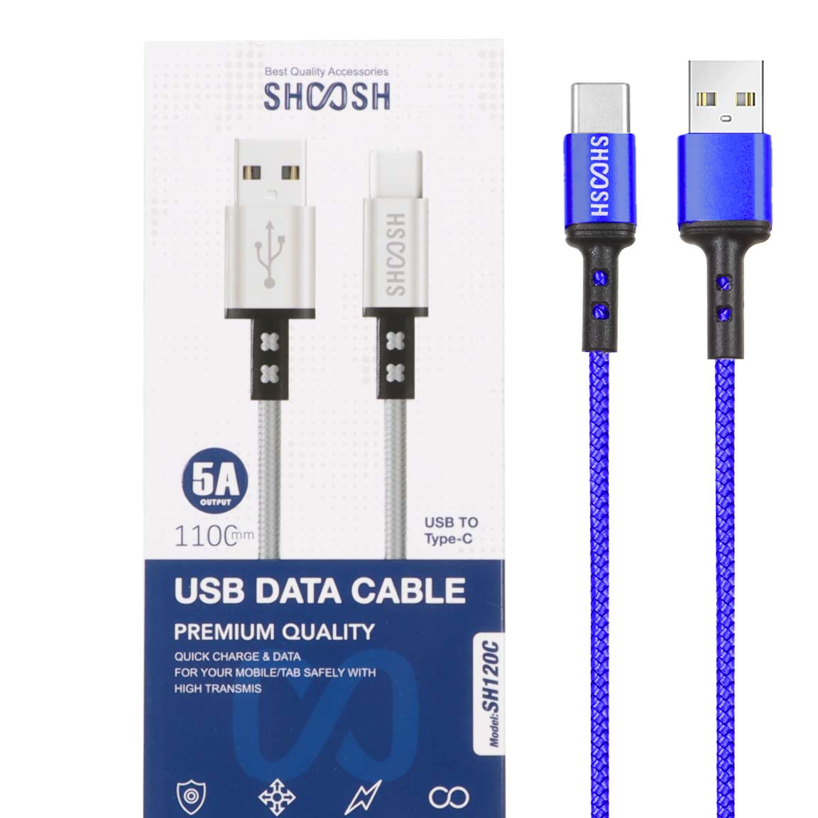 کابل شارژ کنفی 1.1 متری فست Shoosh Type-C مدل SH120C - آبی-کد6521جدید