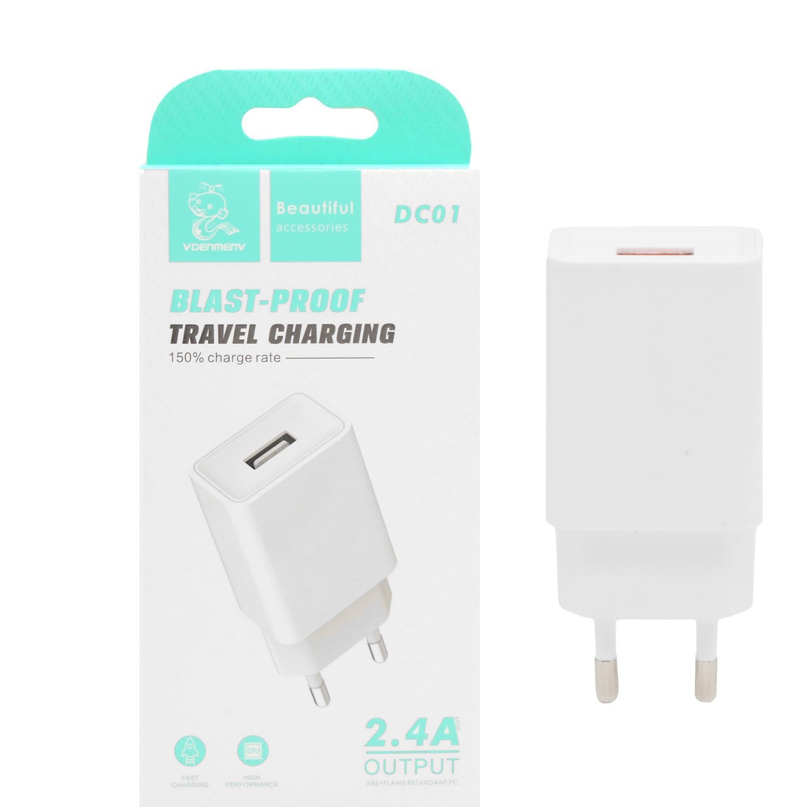 شارژر اندرویدی 12W فست تک پورت DENMEN مدل DC01-بهمراه کابل-کد6531