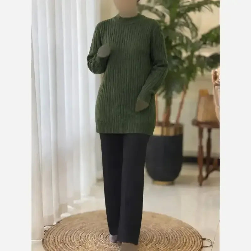 پلیور بافت زنانه مدل گپ مارپیچی بلند فری سایز ریزبافتجدید