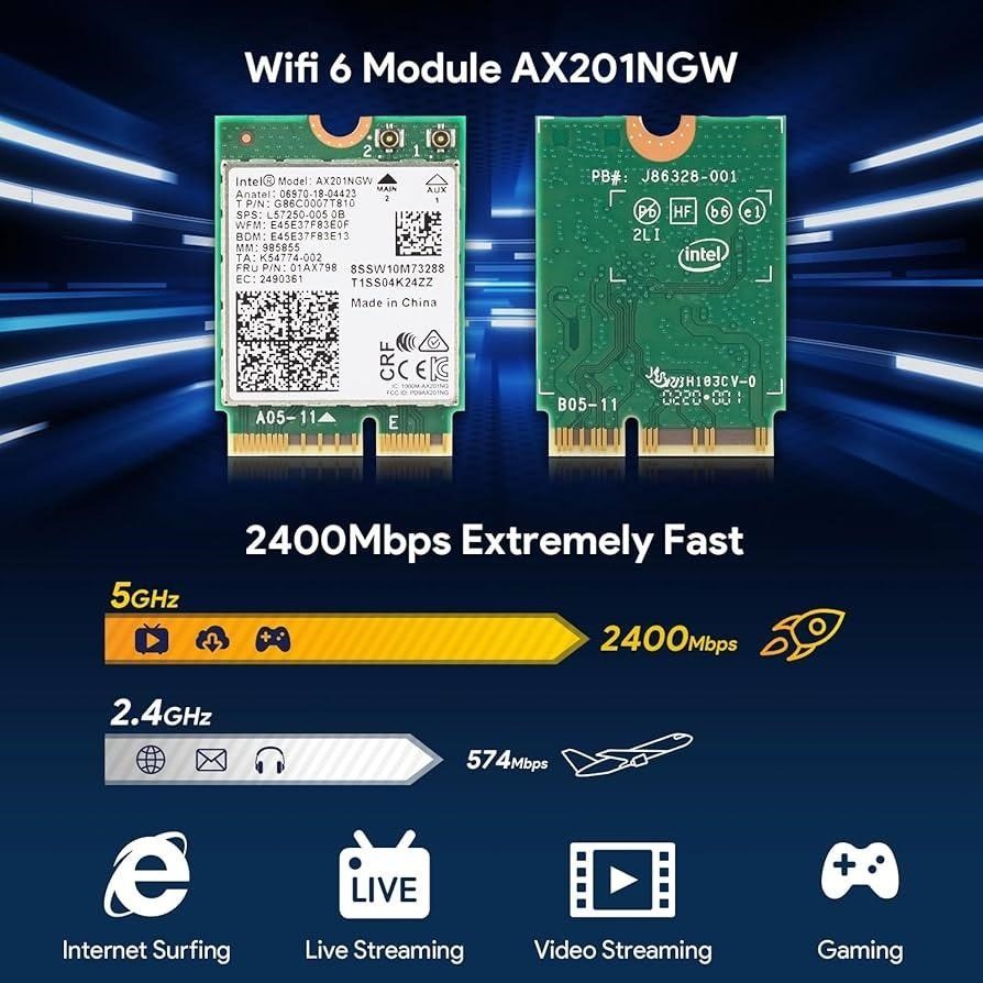 کارت وایرلس لپ تاپ Intel AX201NGW Wi-Fi 6 M.2 CNVio2جدید