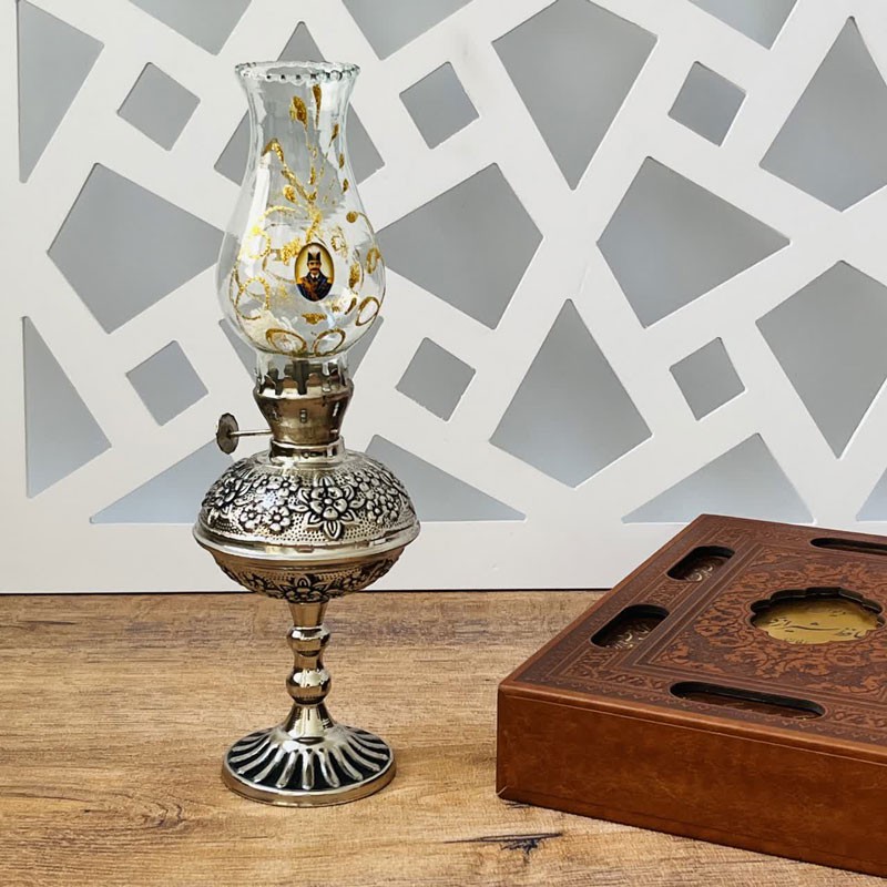 چراغ گرد سوز مسی طرح قلم زنی کروم کد ZH139.4 صبا مس زنجان