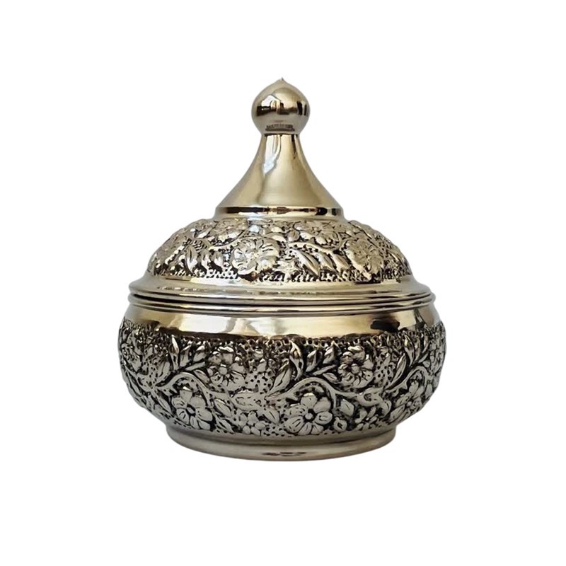  قندان مسی مدل قلم زنی کروم کد ZH418.2 صبا مس زنجان