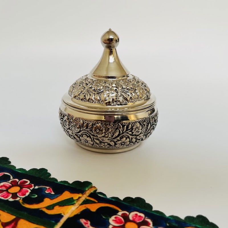 قندان مسی مدل قلم زنی کروم کد ZH418.2 صبا مس زنجان