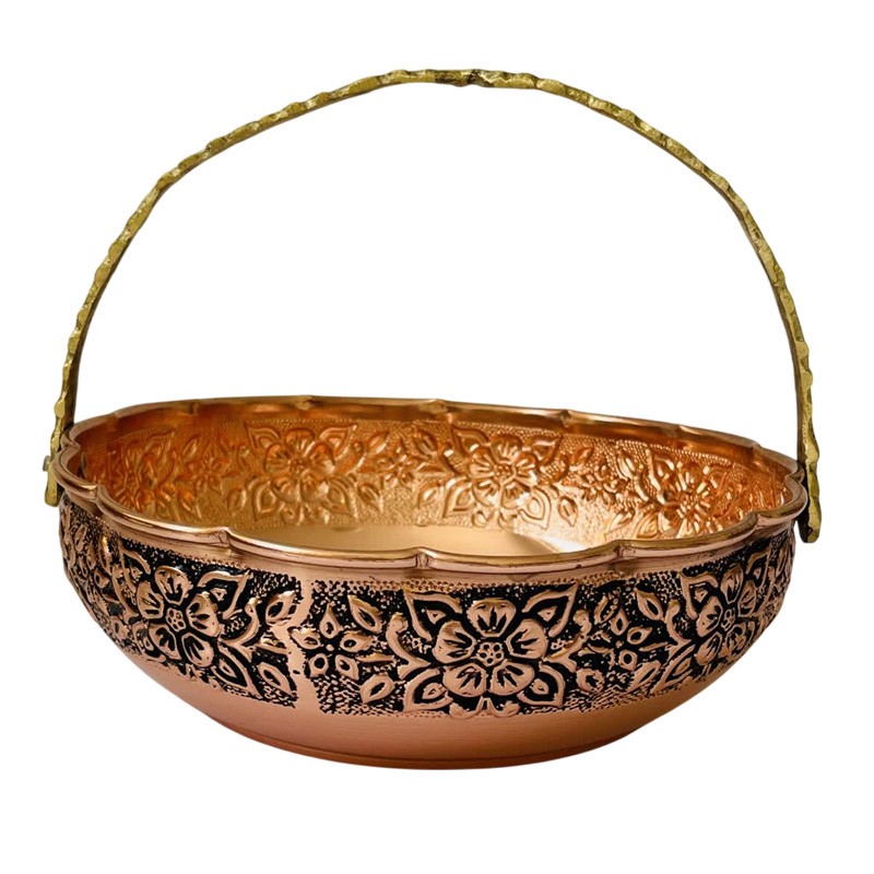 میوه خوری مسی مدل لب چین دسته دار کد ZH319.5 صبا مس زنجان